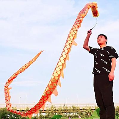 DSJUGGLING 3D Colorful Dragon Silk Flowy Spinning & Shaking Poi - Flinging The Dragon Spiral Practice Ribbon Streamer with Fiberglass Handsticks + Travel Bag! (9 Meters (29.5FT), Gold Scale Color)