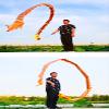 DSJUGGLING 3D Colorful Dragon Silk Flowy Spinning & Shaking Poi - Flinging The Dragon Spiral Practice Ribbon Streamer with Fiberglass Handsticks + Travel Bag! (9 Meters (29.5FT), Gold Scale Color) view 3