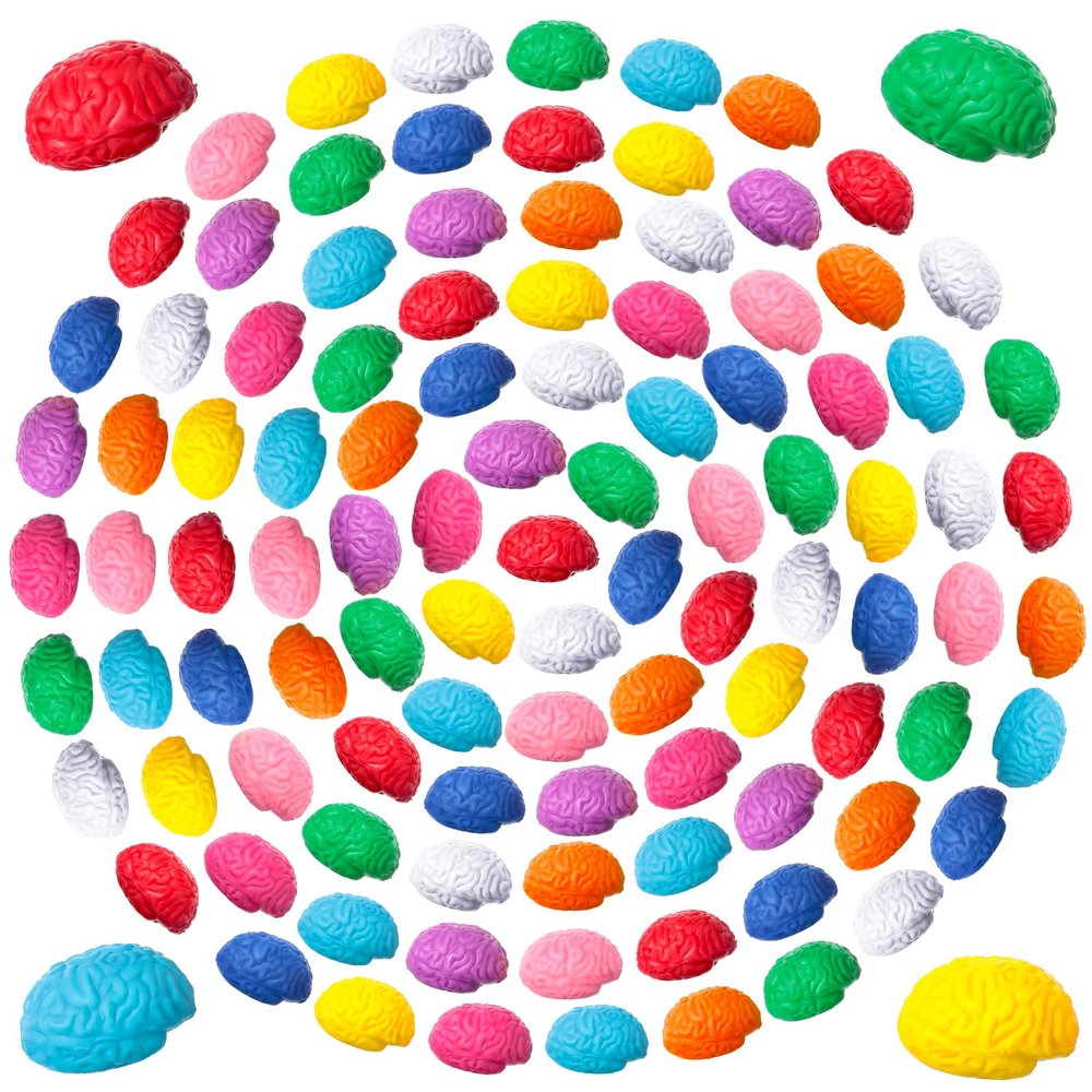 60 Pcs Brain Stress Ball Bulk Mini Brain Shaped Toy PU Hand Muscle Exercise Pressure Ball for Teens Adults Improving Grip Strength Object Recognition Prop Mold Halloween Valentines Party Favors Gift
