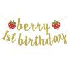 Berry First Birthday Banner, Glitter Strawberry Banner, 1st Birthday Decor (Gold) view 1
