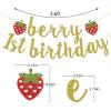 Berry First Birthday Banner, Glitter Strawberry Banner, 1st Birthday Decor (Gold) view 2