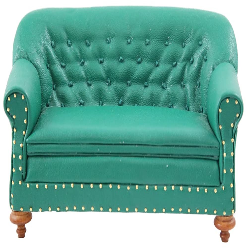 Melody Jane Dolls Houses Dollhouse 1880 Green Leather Club Sofa JBM Miniature Living Room Furniture