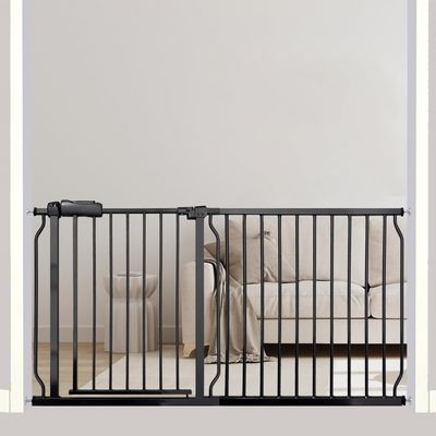 Extra Wide Baby Gate, 57.5-62 Inch - Black Metal, Pressure Mounted Indoor Safety Gate, Walk-Through Dog Gate for Kids & Pets, 30 Inch Tall