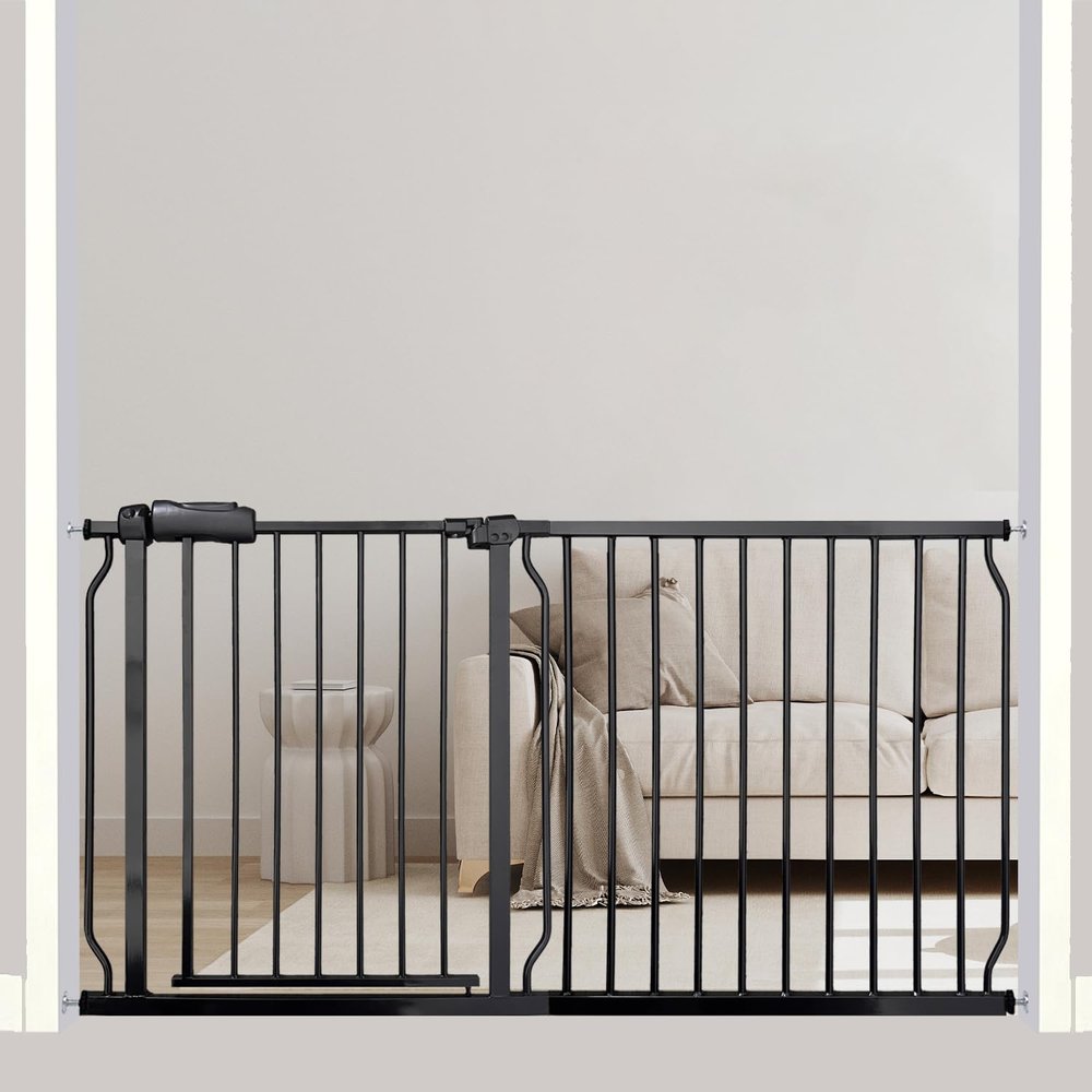 Extra Wide Baby Gate, 57.5-62 Inch - Black Metal, Pressure Mounted Indoor Safety Gate, Walk-Through Dog Gate for Kids & Pets, 30 Inch Tall