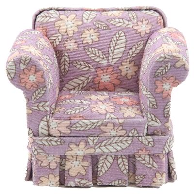 JBM Miniatures Dollhouse Purple Floral Country Armchair Living Room Furniture