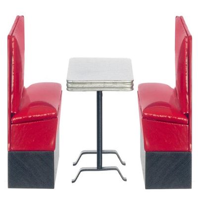 Melody Jane Dolls Houses Dollhouse 1950s Booth Table & Red Benches 1:12 Cafe Diner Kitchen Furniture