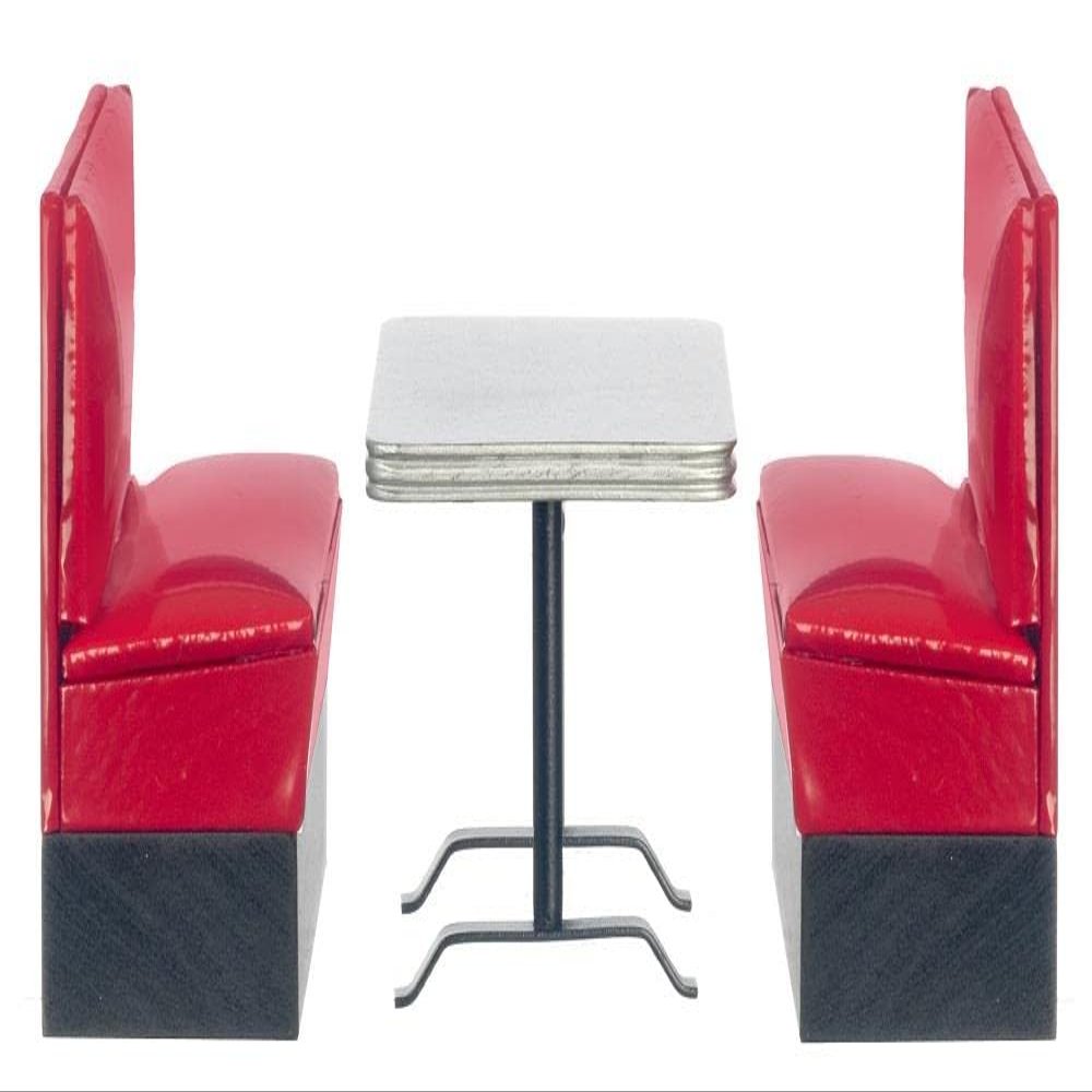 Melody Jane Dolls Houses Dollhouse 1950s Booth Table & Red Benches 1:12 Cafe Diner Kitchen Furniture
