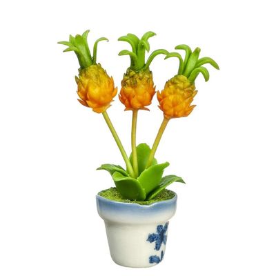 Dollhouse Pineapple Plant in Blue Vase Miniature Flower Decor Accessory 1:12