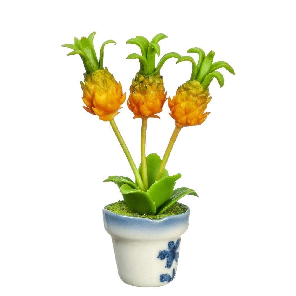 Dollhouse Pineapple Plant in Blue Vase Miniature Flower Decor Accessory 1:12
