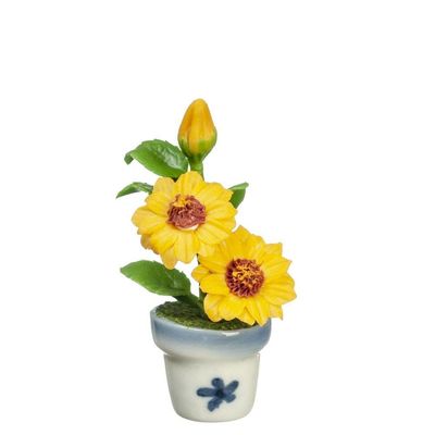 Dollhouse Yellow Sunflowers in Blue Vase Miniature Flower Decor Accessory