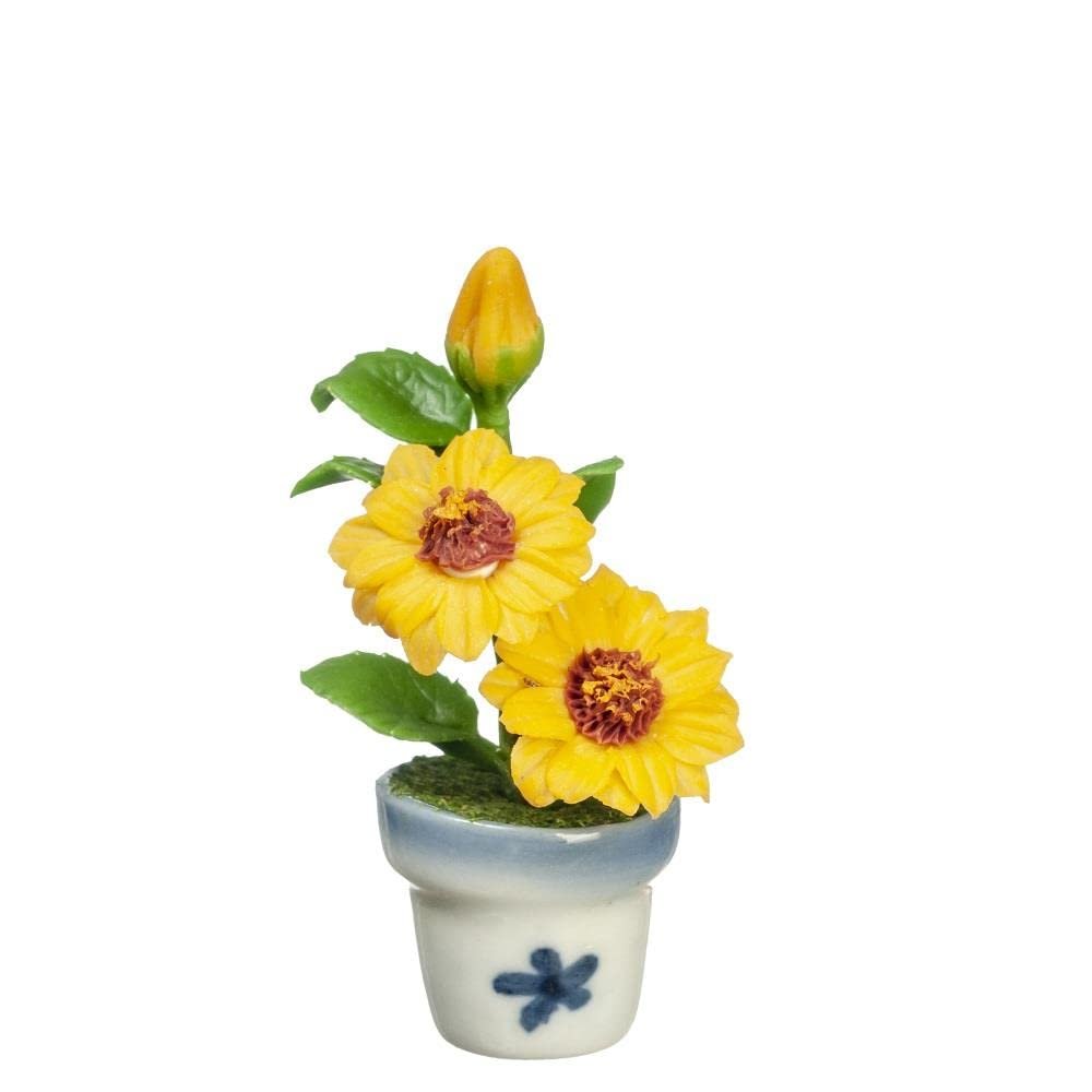 Dollhouse Yellow Sunflowers in Blue Vase Miniature Flower Decor Accessory
