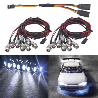 2Pack HIRCQOO 8LED RC Car LED Light Headlights Taillight Lighting with JR Y Cable Compatible with Traxxas HSP Tamiya Redcat RC4WD Axial HPI Kyosho Arrma 1/8 1/10 1/12 RC Car Truck Monster (8White)