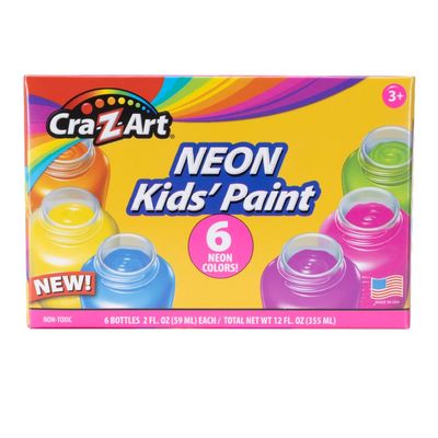 Cra-Z-Art Neon Washable Kids Paint 2oz Jars, 6 Colors Set