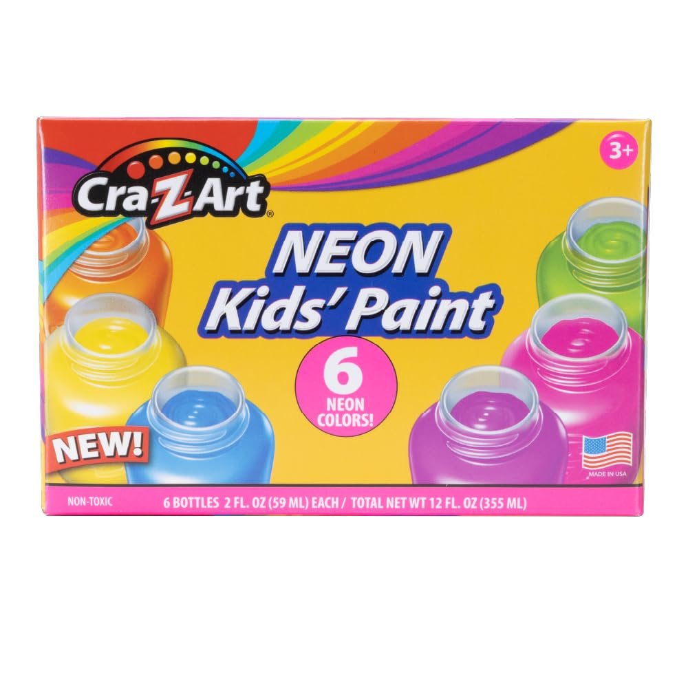 Cra-Z-Art Neon Washable Kids Paint 2oz Jars, 6 Colors Set