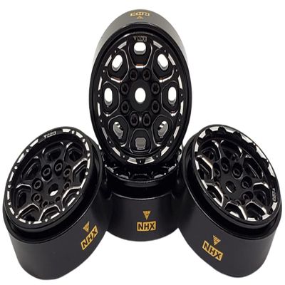 NHX RC 1.0" 8H Alum Beadlock Crawler Wheels Rims Black 4 w/Brass Weight: SCX24