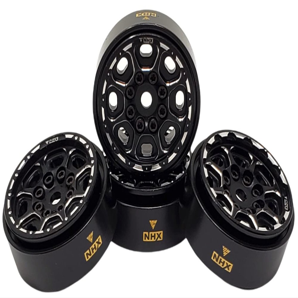 NHX RC 1.0" 8H Alum Beadlock Crawler Wheels Rims Black 4 w/Brass Weight: SCX24