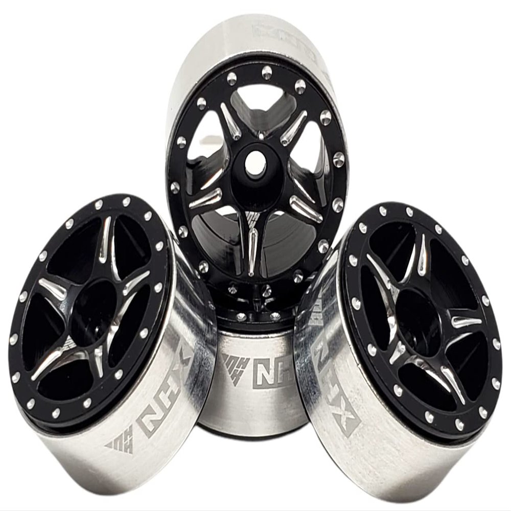 NHX RC 1.0" 5P Aluminum Beadlock Crawler Wheels Rims Black 4pcs: Axial SCX24