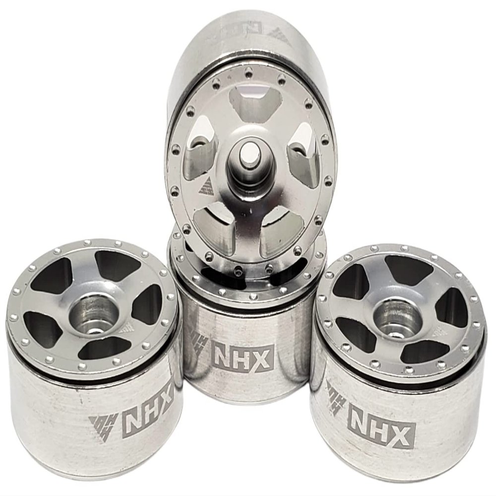 NHX RC 1.0" 5B Aluminum Beadlock Crawler Wheels Rims Silver 4pcs: Axial SCX24