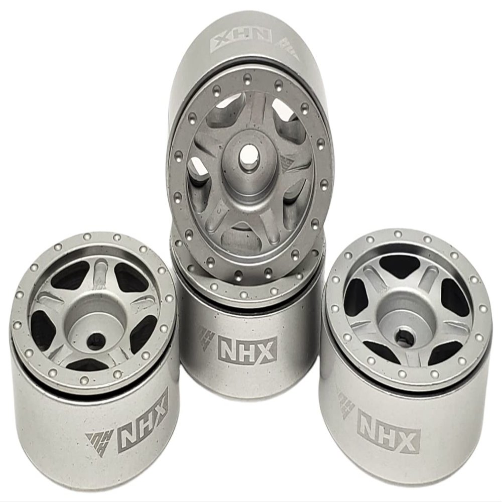 NHX RC 1.0" 5F Aluminum Beadlock Crawler Wheels Rims Silver 4pcs: Axial SCX24