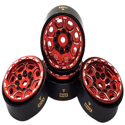 NHX RC 1.0" 8H Alum Beadlock Crawler Wheels Rims Red (4) w/Brass Weight : SCX24