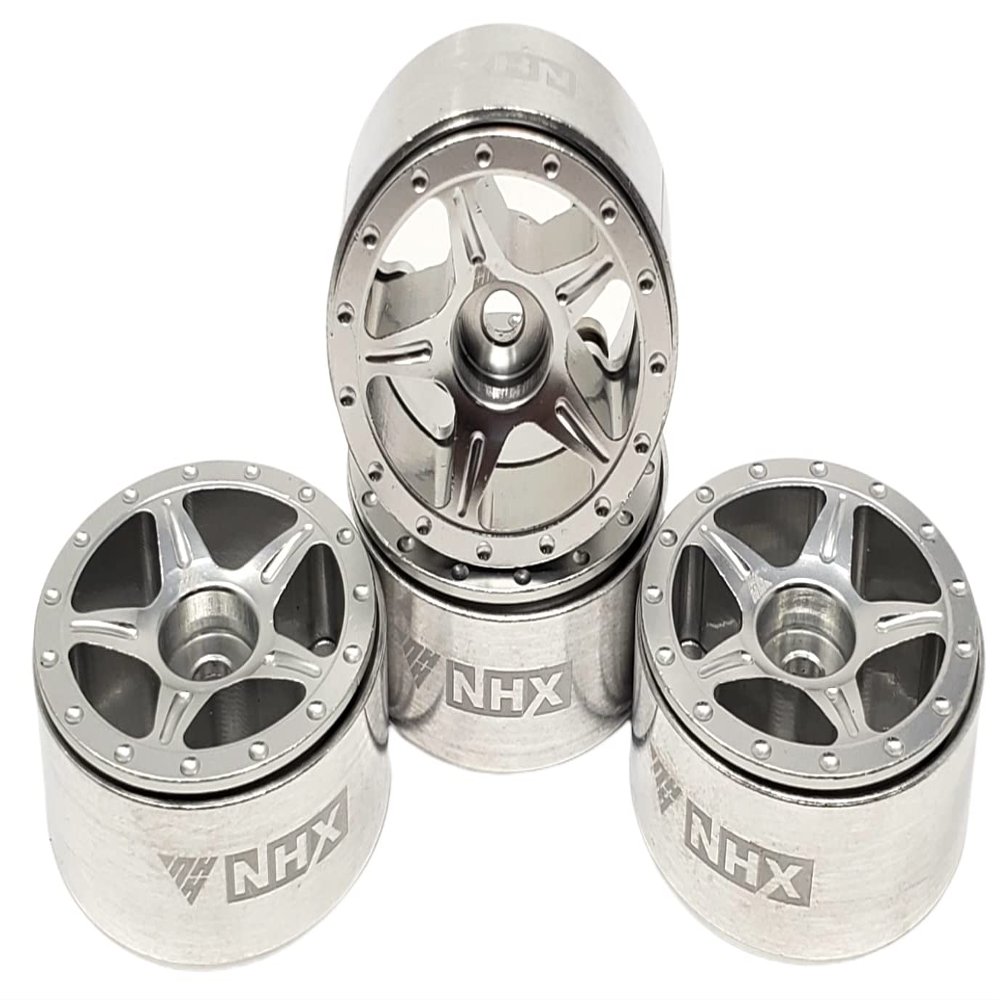 NHX RC 1.0" 5P Aluminum Beadlock Crawler Wheels Rims Silver 4pcs: Axial SCX24