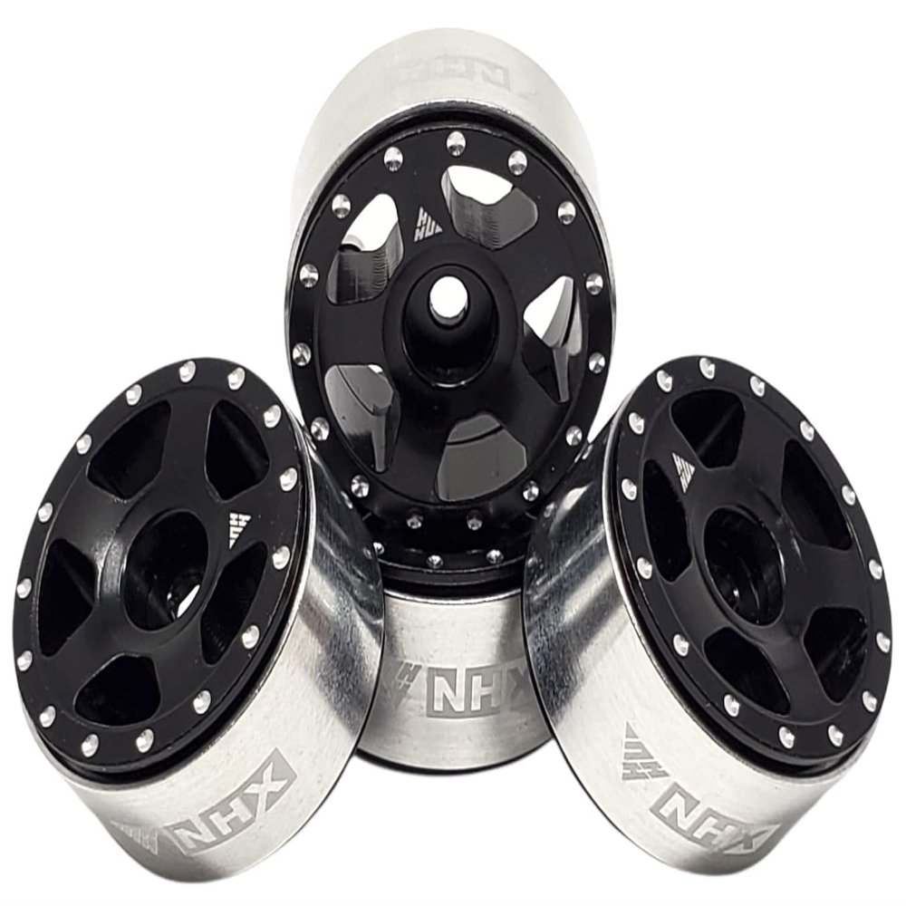 NHX RC 1.0" 5B Aluminum Beadlock Crawler Wheels Rims Black 4pcs: Axial SCX24