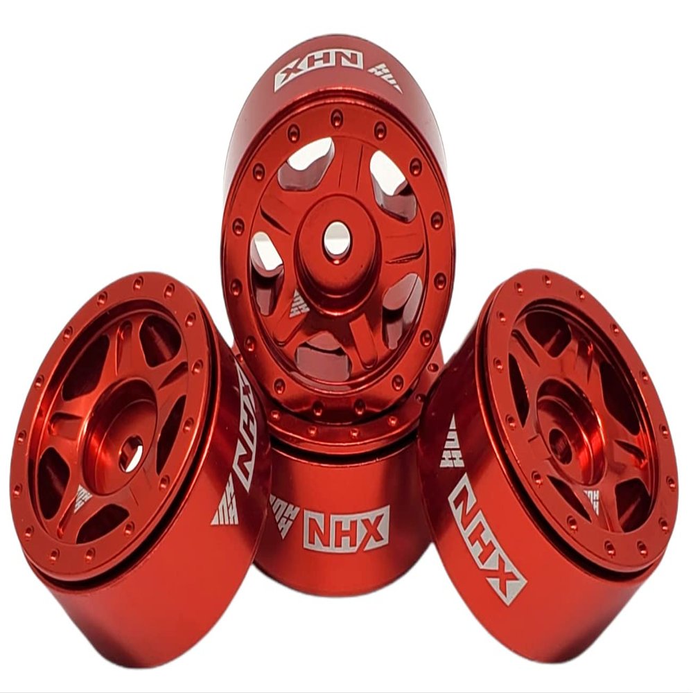 NHX RC 1.0" 5F Aluminum Beadlock Crawler Wheels Rims Red 4pcs : Axial SCX24