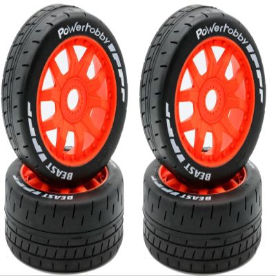 Power Hobbies 1/8 GT Beast Belted Mounted Tires Medium 17mm Wheels (4) Arrma Infraction/Limitless/HoBao/GRP (Orange)