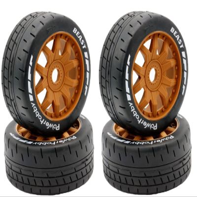 Power Hobbies Powerhobby 1/8 GT Beast Belted Mounted Tires Medium 17mm Wheels (4) Arrma Infraction/Limitless/HoBao/GRP (Brown)