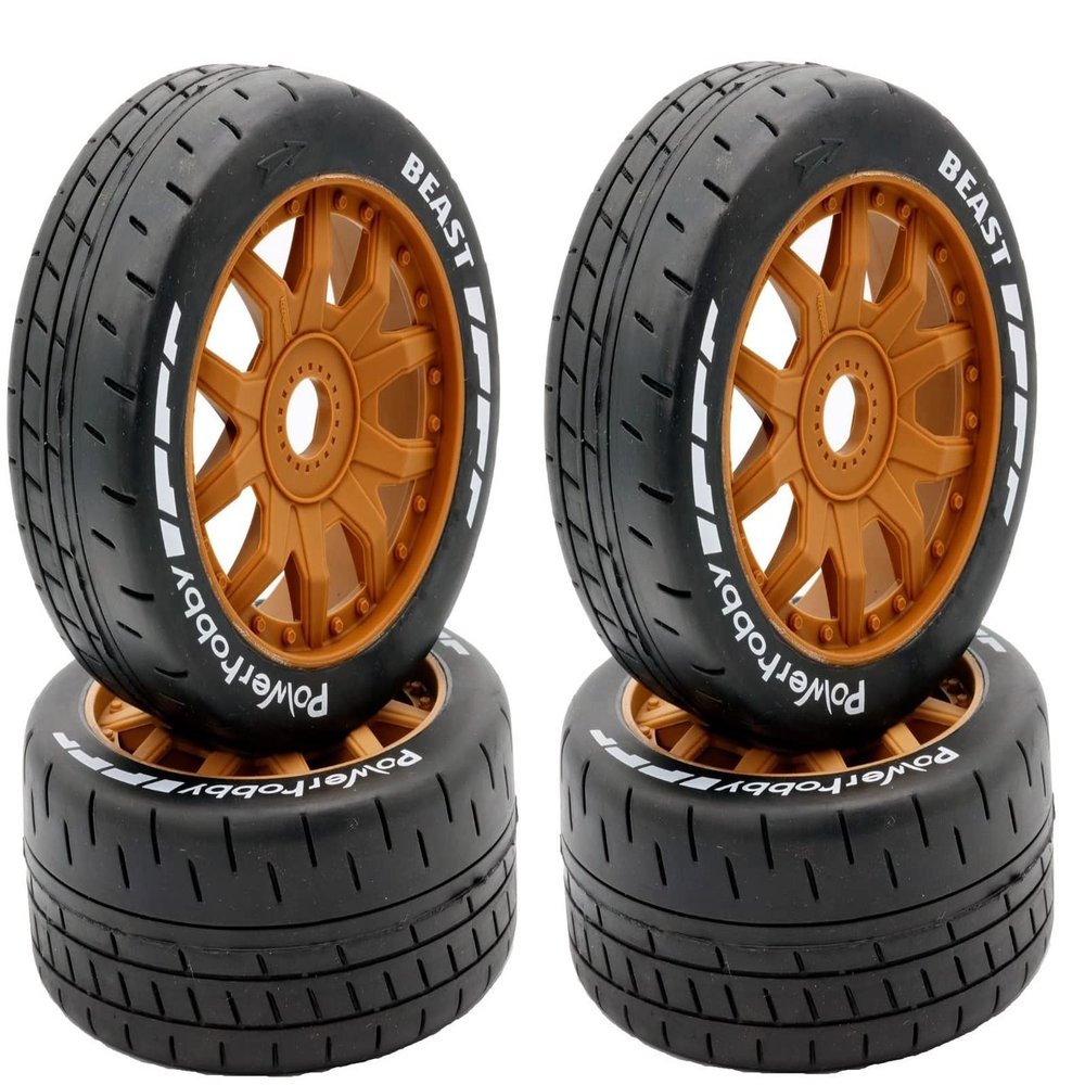 Power Hobbies Powerhobby 1/8 GT Beast Belted Mounted Tires Medium 17mm Wheels (4) Arrma Infraction/Limitless/HoBao/GRP (Brown)