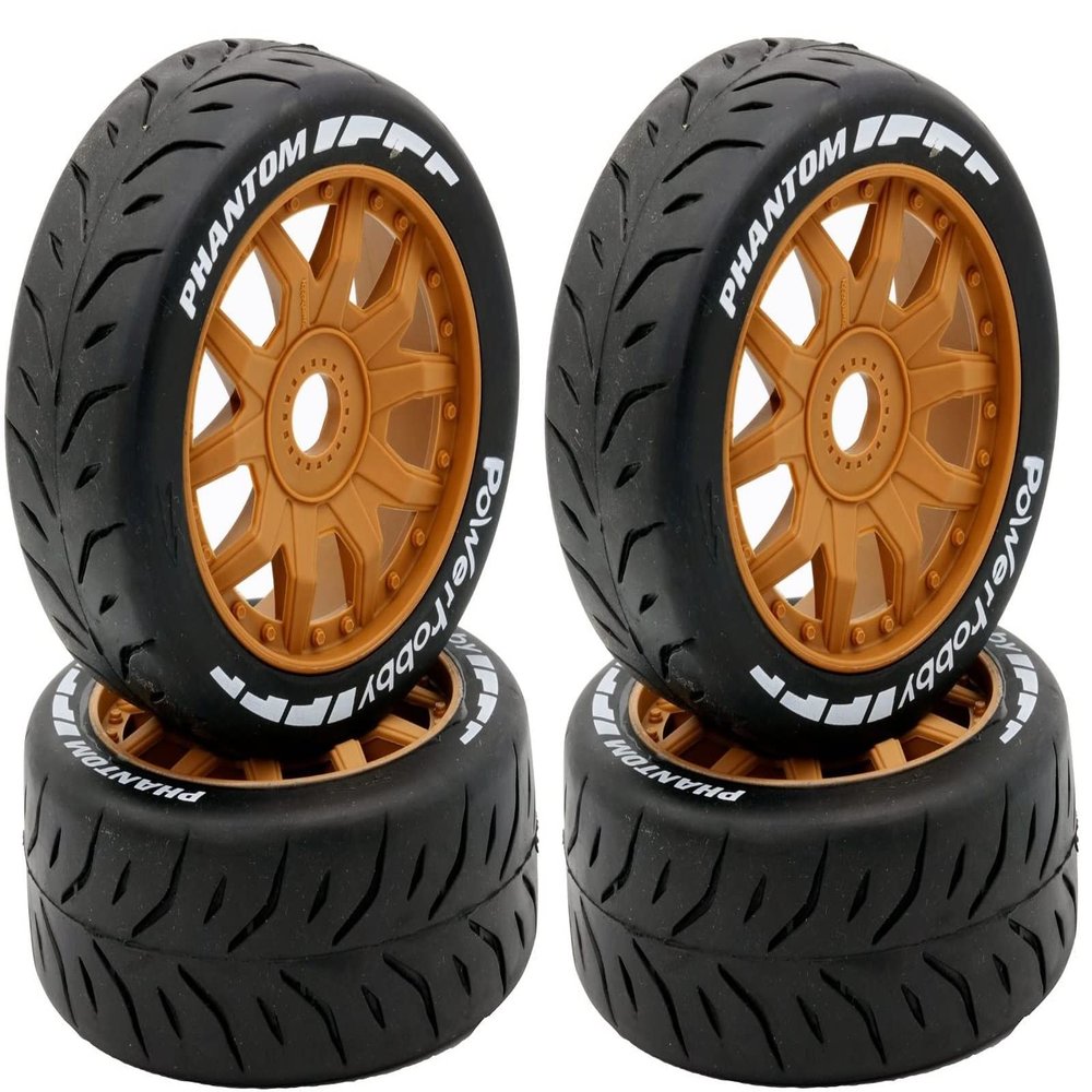 Power Hobbies Powerhobby 1/8 GT Phantom Belted Mounted Tires Medium 17mm Wheels (4) Arrma Infraction/Limitless/HoBao/GRP (Brown)