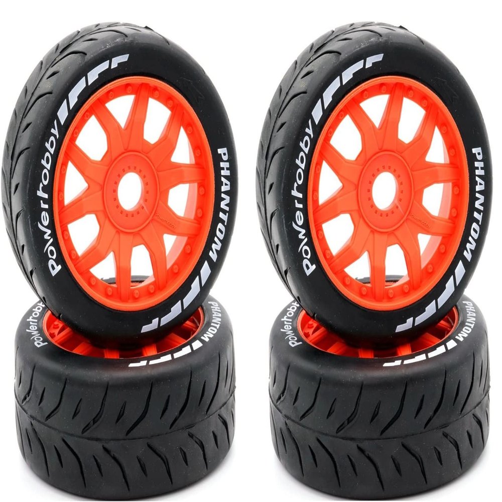 Power Hobbies 1/8 GT Phantom Belted Mounted Tires Soft 17mm Wheels (4) Arrma Infraction/Limitless/HoBao/GRP (Orange)