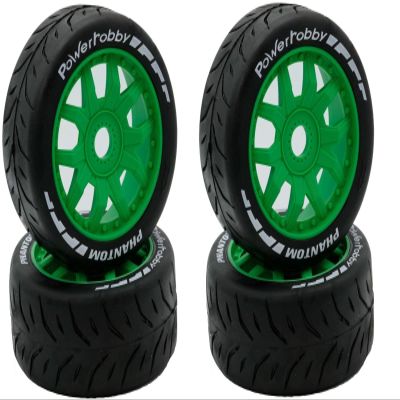 Power Hobbies Powerhobby 1/8 GT Phantom Belted Mounted Tires Soft 17mm Wheels (4) Arrma Infraction/Limitless HoBao GRP (Green)