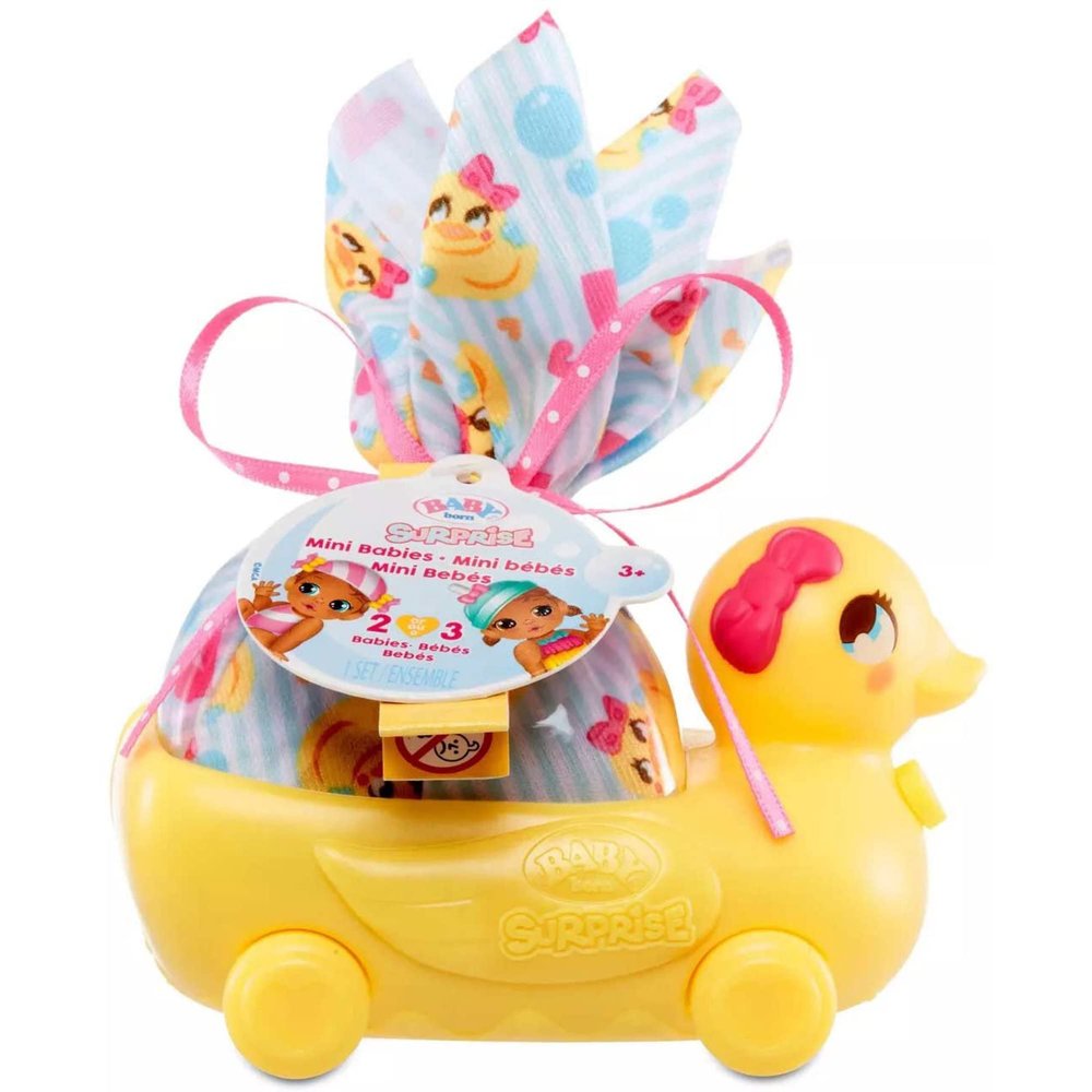 Baby Born Mini Babies Playset  Unwrap Surprise Twins or Triplets Collectible Baby Dolls with Soft Swaddle, Blanket, Ducky Pull Toy Series 3 Multicolor