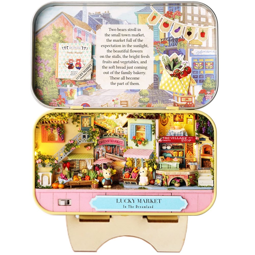 Spilay Dollhouse Miniature with Furniture,DIY Dollhouse Kit Mini Iron Box Theater,1:24 Scale Creative Room Best Birthday Gift for Adult Lover Girl Friend Birthday Gift (Q08)