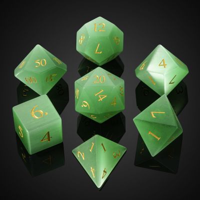 UDIXI Natural Gemstone DND Dice Set, 7PCS Handmade Crystal Stone Dice Set D&D for Dungeons and Dragons Role Playing Game and Tabletop Games (Green Cat's Eye)