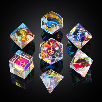 UDIXI Prism Glass RPG Dice Set 7PCS Rainbow Glass DND Dice Set with Gift Box for D&D Tabletop Games
