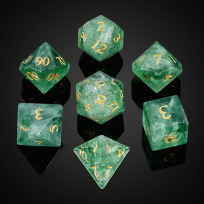 UDIXI Natural Gemstone Dice Set 7PCS Green Fluorite Crystal Stone DND Dice with Gift Case for Role Playing Games and Other Tabletop Games