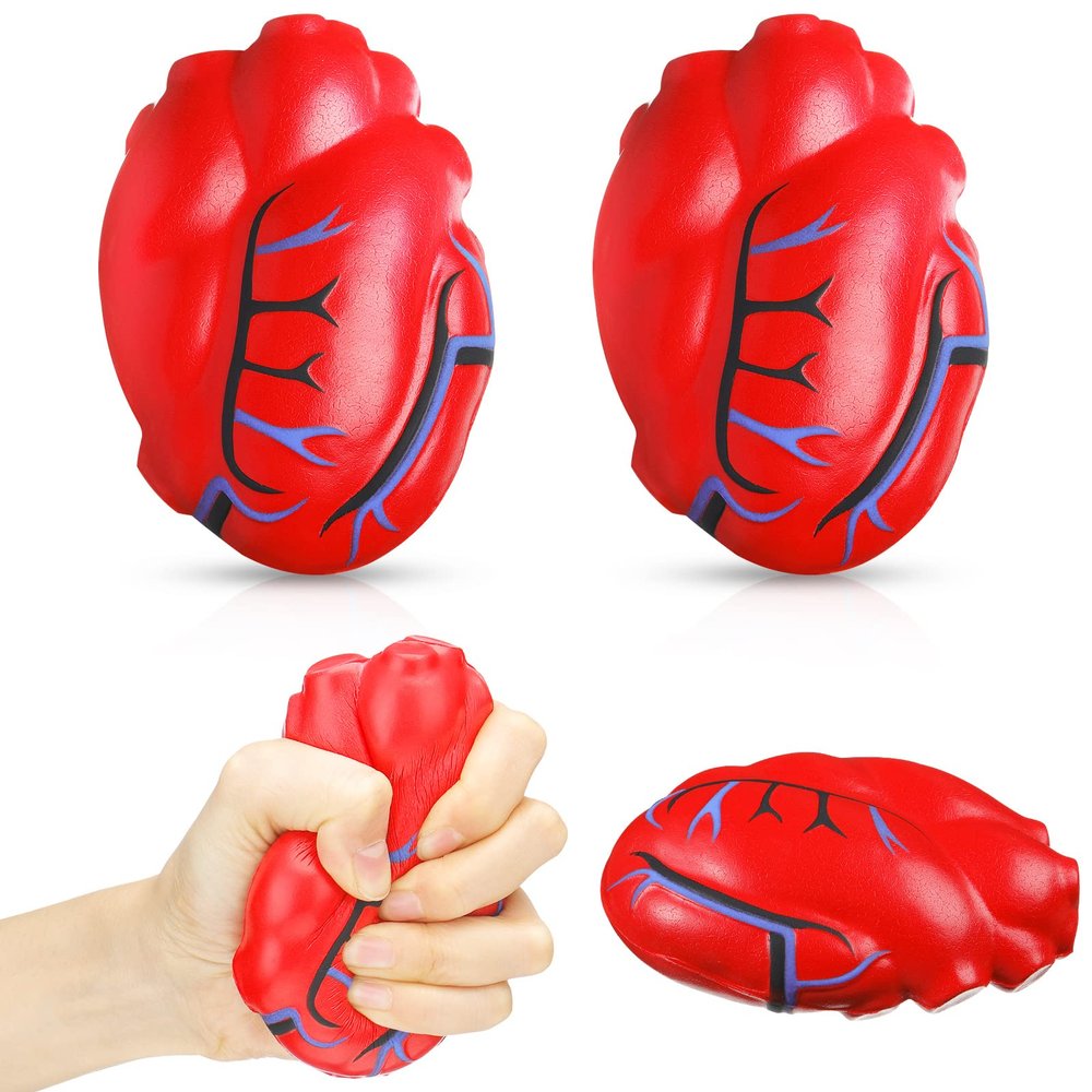 3 Pieces Human Fake Heart with Veins Stress Ball PU Foam Heart Prop Heart Shaped Anatomy Lifelike Heart Stress Balls Anatomical Heart Toy for Stress Fidget Relief Valentine Party Decoration