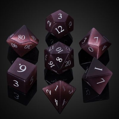 UDIXI Natural Gemstone Dice Set, 7PCS Crystal Stone DND Dice for Role Playing Game and Tabletop Games (Purple Cat's Eye)