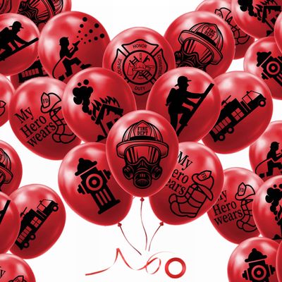 24 PACK 12" Fireman Firefighter Theme Latex Balloons Fire Engine Fire Truck Balloons Police Party Balloons for Adults Birthday Baby Shower Supplies Party Decorations