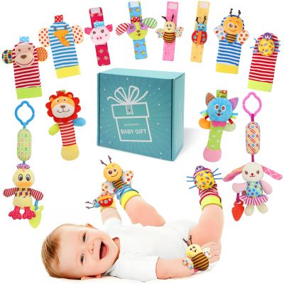 Baby Rattles & Socks - Wrist & Ankle Rattle Toys, Hanging Rattle, Activity Gift for Infants (12 B)