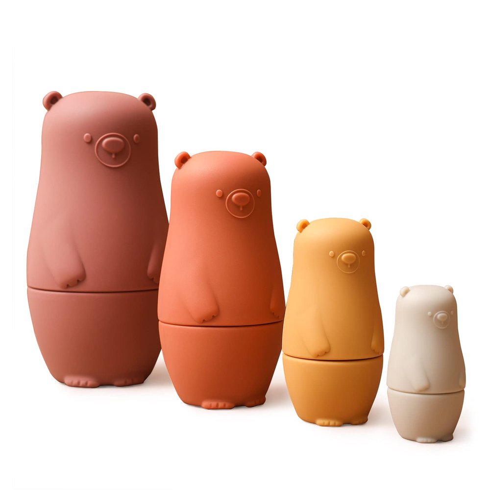 OESSUF Russian Nesting Dolls for Kids Silicone Easter Toys Matryoshka Doll Montessori Educational Toy Bears Stacking Nesting Doll Toys for Toddlers 3 Years Up (Red Doll)