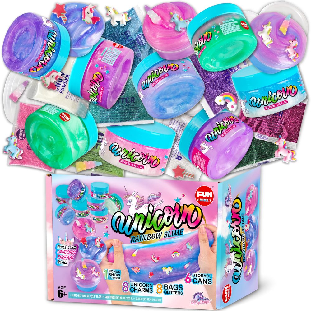 35.16 FL OZ Unicorn Slime for Girls 6-8, FunKidz 1040 ML Rainbow Glitter Premade Slime Toy 8 Packs Birthday Party Gifts for Kids