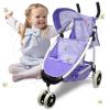 Doll Stroller Toy Anivia Realistic Twin Dolls Pram, Doll Pushchair with Shopping Basket Heart Design Gifts for Toddlers and Girls Foldable Baby Doll Stroller Toy (DA310pur) view 1