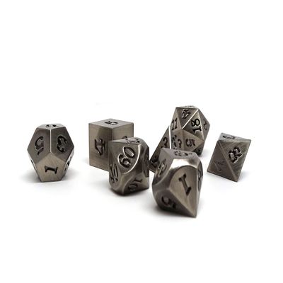 7 Piece Legendary Metal Dice Set - Bronze, Gold, Silver, and Copper Designs with Signature Font (Legendary Silver)