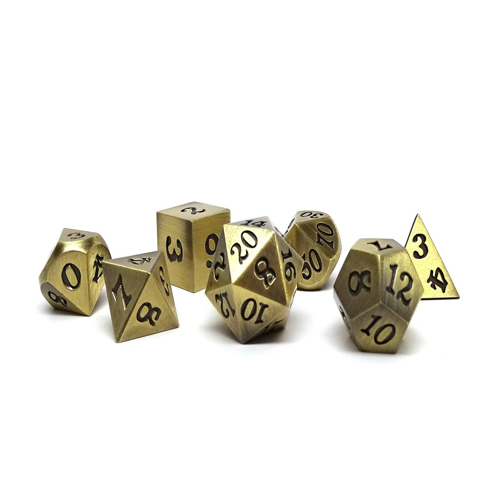 7 Piece Legendary Metal Dice Set - Bronze, Gold, Silver, and Copper Designs with Signature Font (Legendary Bronze)