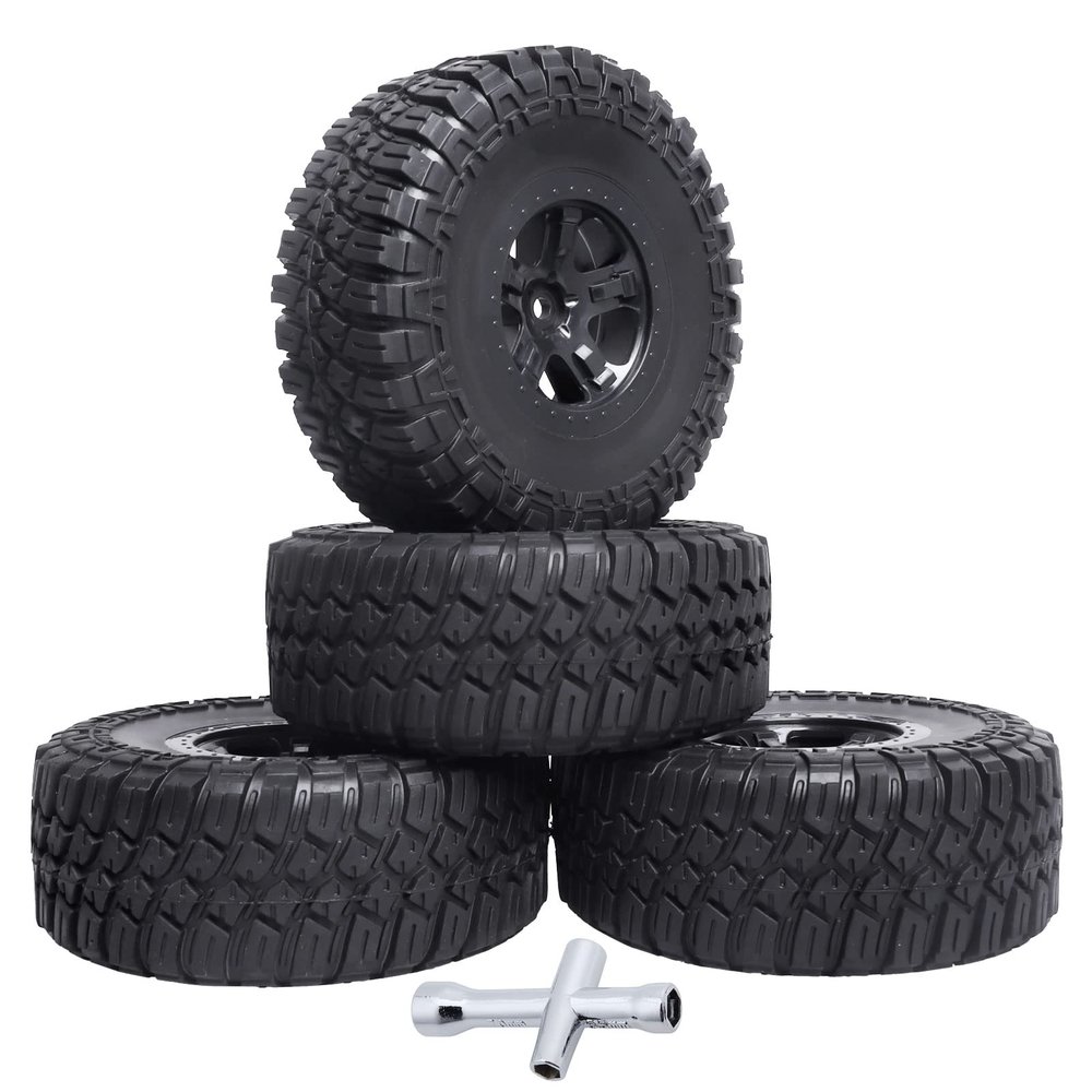 Hobbyfire Height 4.72 inches (120mm) 1/10 Short Course Truck Tires and Wheel Rims 12mm Hex with Foam Inserts for for All Terrain, Set of 4 (Style B)