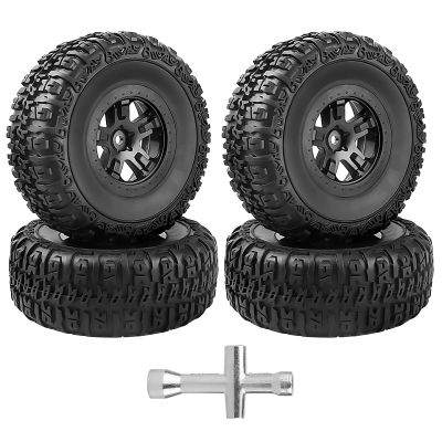 FriHobby High Performance 1/10 Short Course Truck Tires and Wheels Set 12mm Hex for Traxxas Slash 4X4 Redcat Blackout SC Losi Tenacity Baja Rey HPI HSP, Non Preglued (Not Preglued)