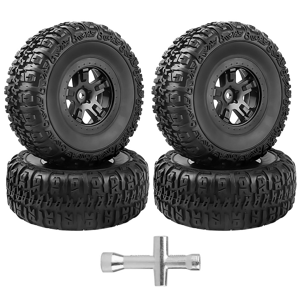 FriHobby High Performance 1/10 Short Course Truck Tires and Wheels Set 12mm Hex for Traxxas Slash 4X4 Redcat Blackout SC Losi Tenacity Baja Rey HPI HSP, Non Preglued (Not Preglued)